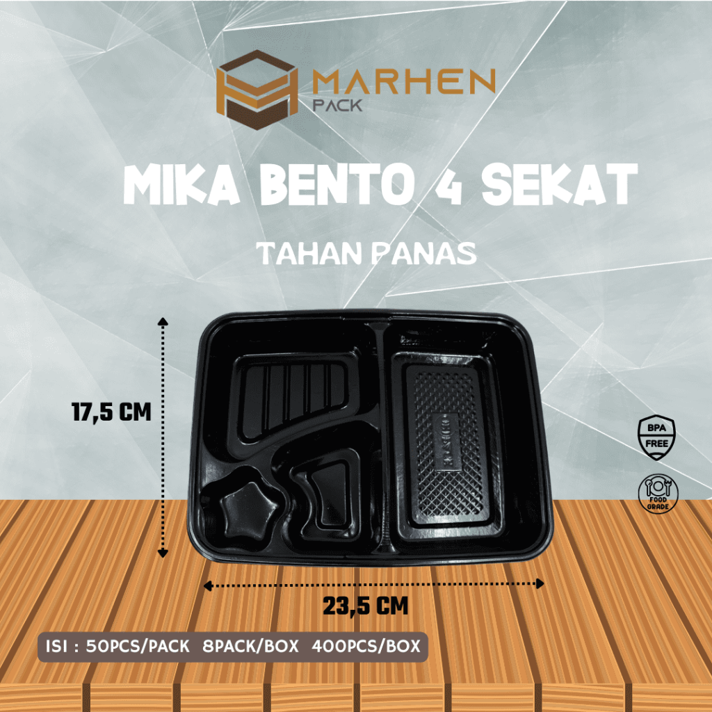 Mika Plastik Bento 4 sekat | Tahan Panas